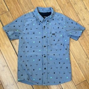 Hurley Gray Kids Button Down Shirt with Black and Green Accents